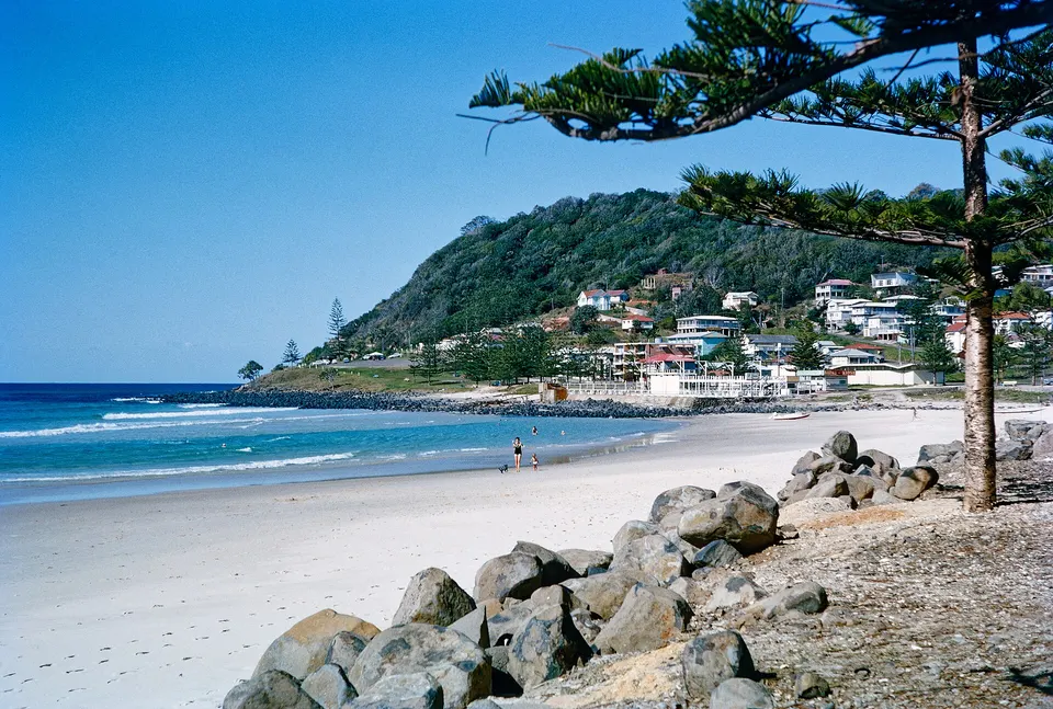 Burleigh Heads beach and headland seen from the rocks