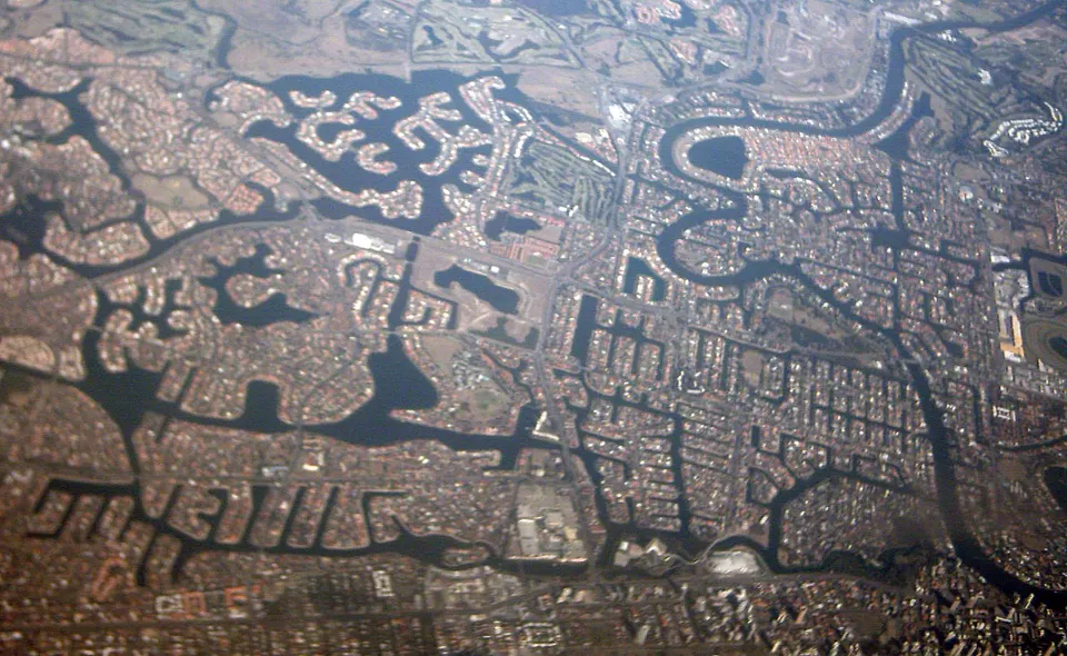 aerial view of Gold Coast canal suburbs