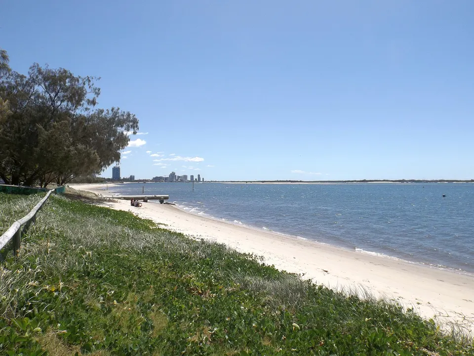 the Broadwater foreshore at Southport with the Gold Coast skyline behind