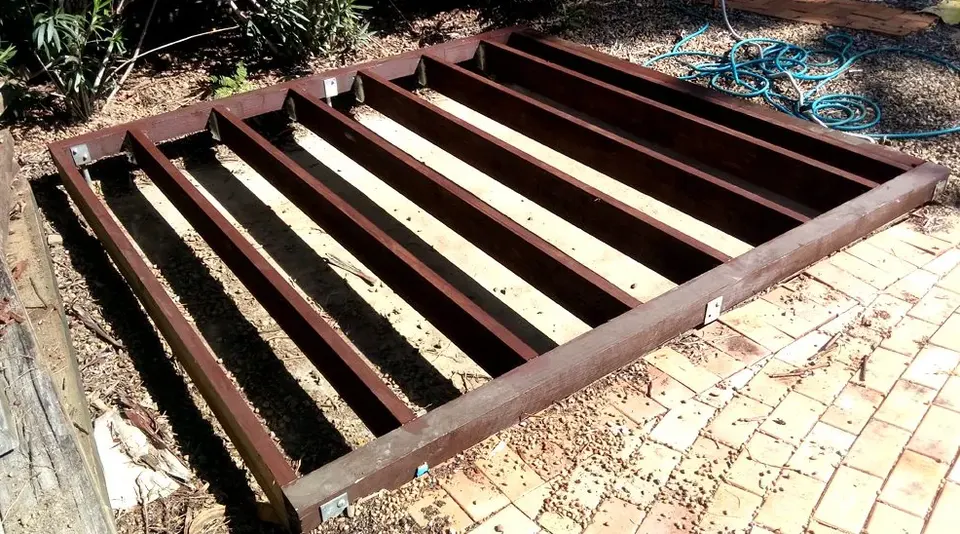 deck frame stripped back to the bearers during a rebuild